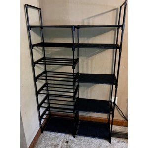 Shoe Rack Organizer, 8-Tier Metal Shoe Rack with 15 Hooks, Stackable Large